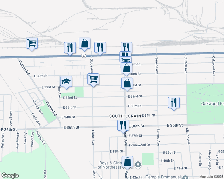 map of restaurants, bars, coffee shops, grocery stores, and more near 1758 East 31st Street in Lorain