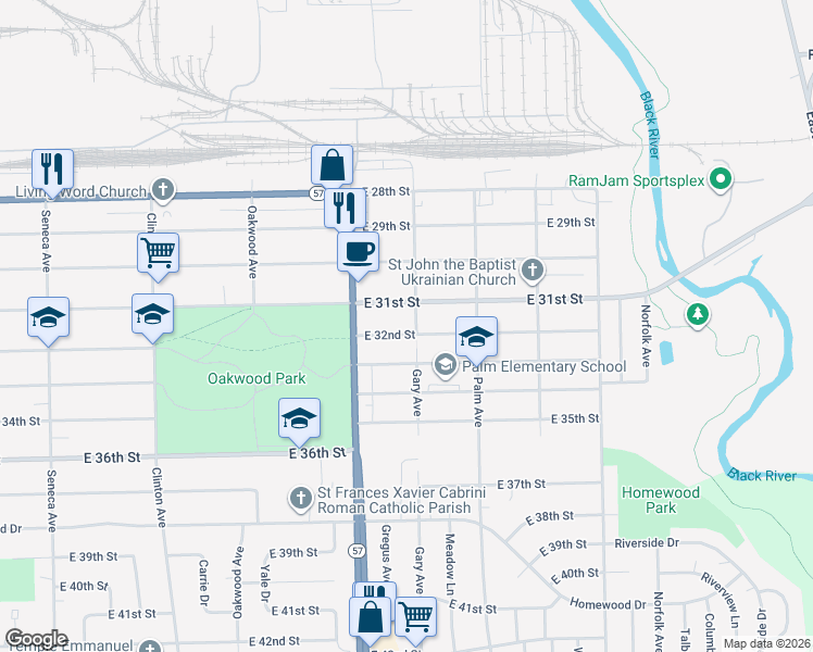 map of restaurants, bars, coffee shops, grocery stores, and more near 3123 Gary Avenue in Lorain