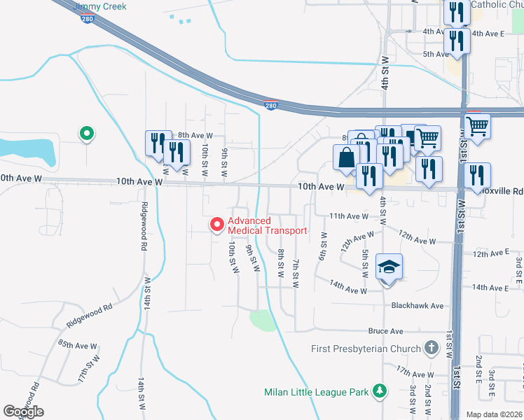map of restaurants, bars, coffee shops, grocery stores, and more near 7811 8 1/2 Street West in Rock Island