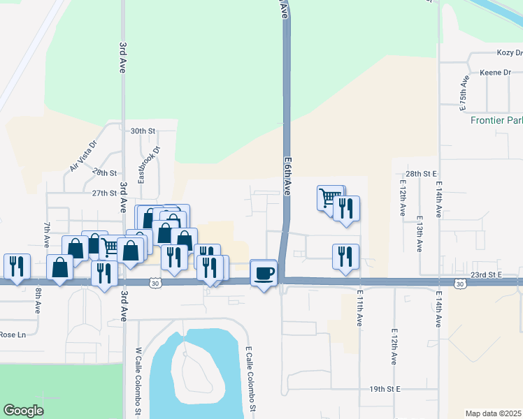 map of restaurants, bars, coffee shops, grocery stores, and more near 2498 East 6th Avenue in Columbus