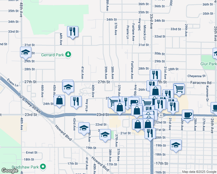 map of restaurants, bars, coffee shops, grocery stores, and more near 3805 27th Street in Columbus
