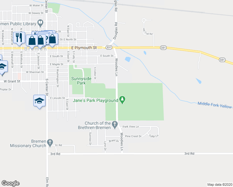 map of restaurants, bars, coffee shops, grocery stores, and more near 527 Woodies Lane in Bremen