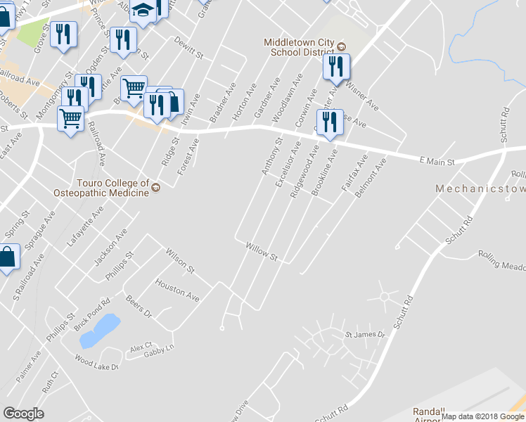map of restaurants, bars, coffee shops, grocery stores, and more near 92 Excelsior Avenue in Middletown
