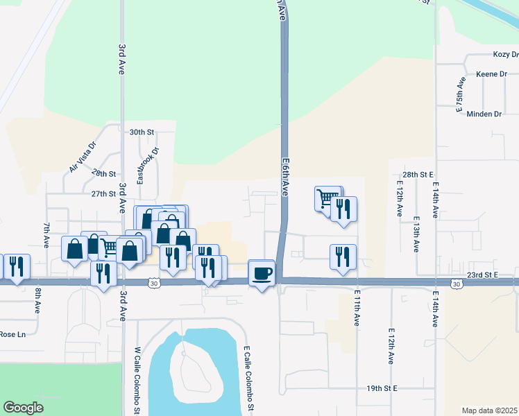 map of restaurants, bars, coffee shops, grocery stores, and more near 2676 East 5th Avenue in Columbus