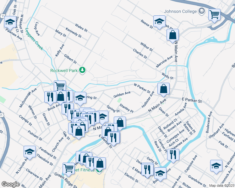 map of restaurants, bars, coffee shops, grocery stores, and more near 2217 Golden Avenue in Scranton