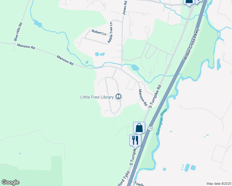 map of restaurants, bars, coffee shops, grocery stores, and more near 19 Nod Brook Road in Wallingford