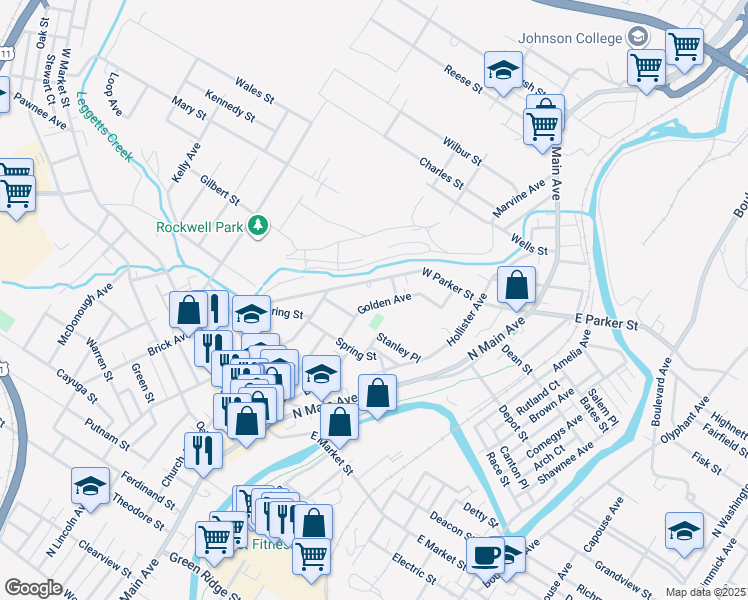 map of restaurants, bars, coffee shops, grocery stores, and more near 2217 Golden Avenue in Scranton