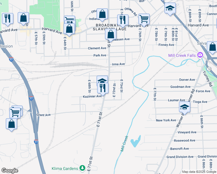map of restaurants, bars, coffee shops, grocery stores, and more near 4293 East 71st Street in Cleveland