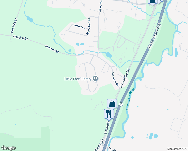 map of restaurants, bars, coffee shops, grocery stores, and more near 19 Nod Brook Road in Wallingford