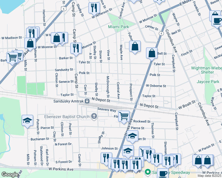 map of restaurants, bars, coffee shops, grocery stores, and more near 920 West Osborne Street in Sandusky