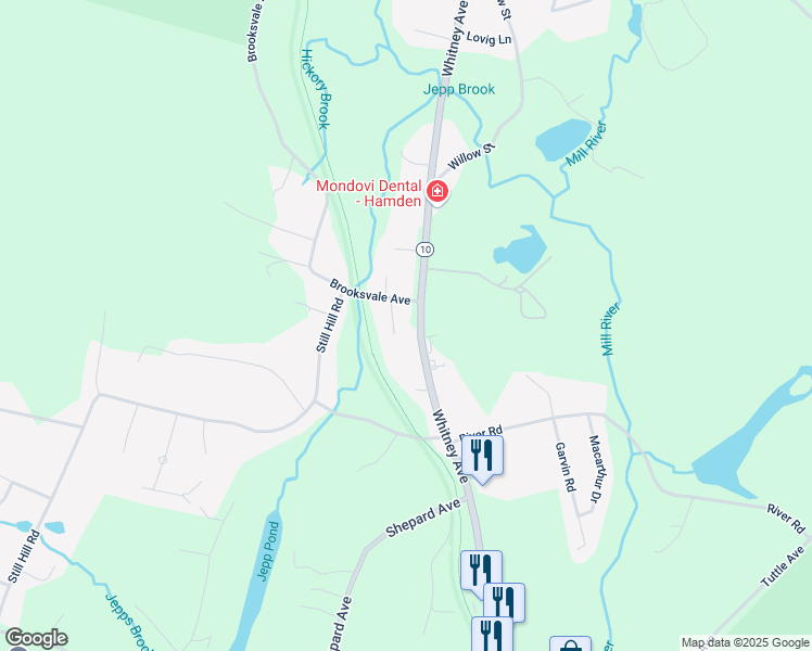 map of restaurants, bars, coffee shops, grocery stores, and more near 15 Conifer Drive in Hamden