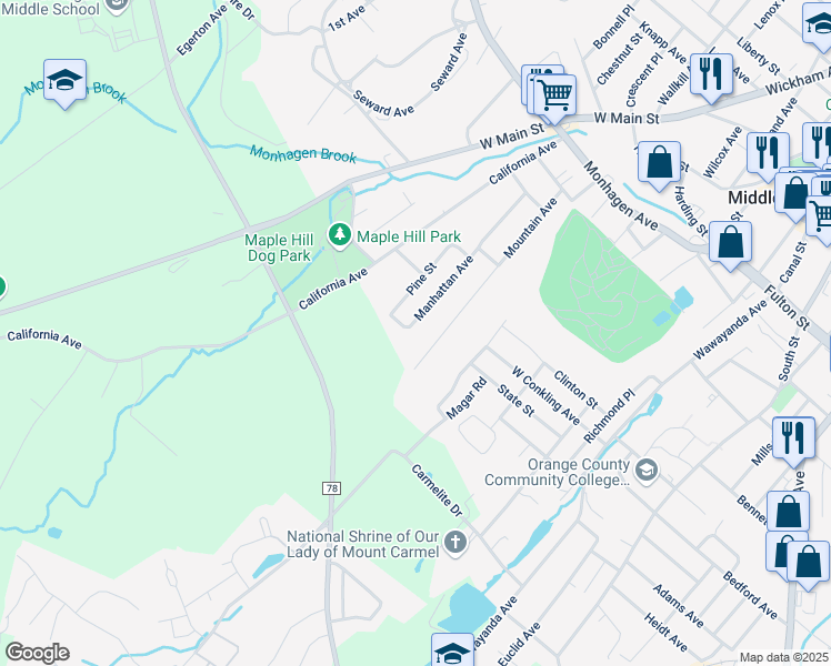 map of restaurants, bars, coffee shops, grocery stores, and more near 29 Jackson Street in Middletown
