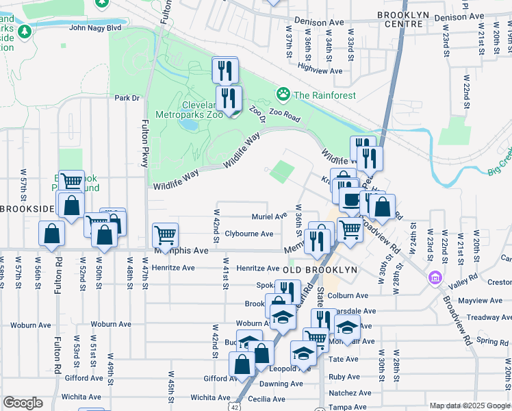 map of restaurants, bars, coffee shops, grocery stores, and more near 3917 Pensacola Avenue in Cleveland