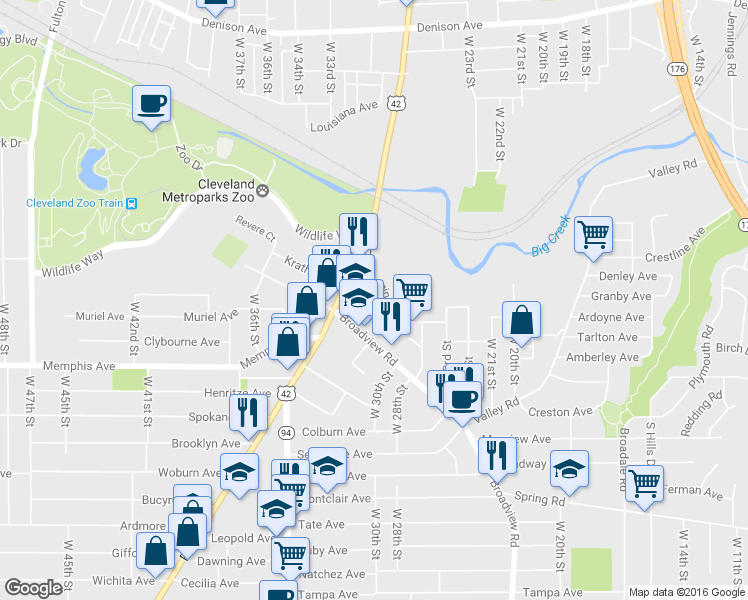map of restaurants, bars, coffee shops, grocery stores, and more near 3307 Henninger Rd in Cleveland