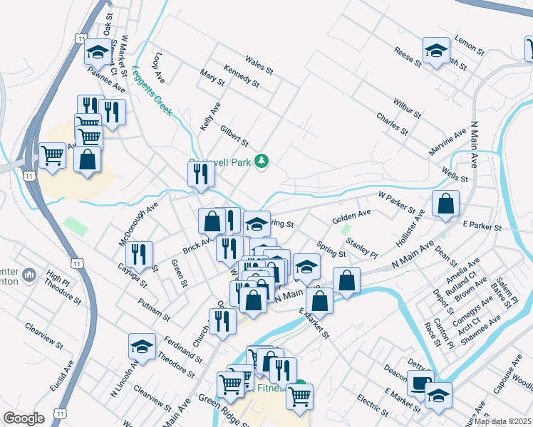 map of restaurants, bars, coffee shops, grocery stores, and more near 2121 Brick Avenue in Scranton