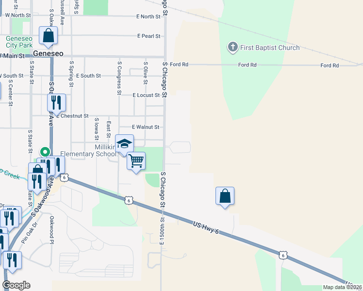 map of restaurants, bars, coffee shops, grocery stores, and more near 930 South Chicago Street in Geneseo