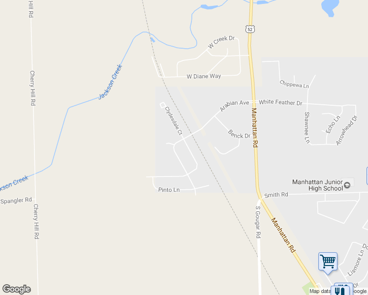 map of restaurants, bars, coffee shops, grocery stores, and more near 24502 Clydesdale Drive in Manhattan