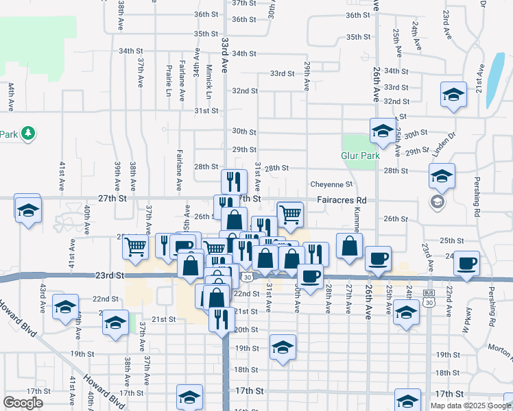 map of restaurants, bars, coffee shops, grocery stores, and more near 2660 Prairie Place in Columbus