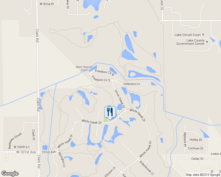 map of restaurants, bars, coffee shops, grocery stores, and more near 1773 Silver Hawk Dr in Crown Point