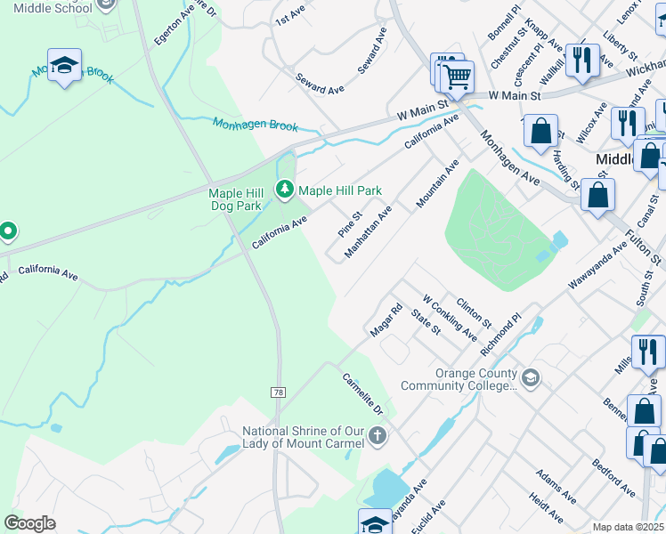map of restaurants, bars, coffee shops, grocery stores, and more near 29 Jackson Street in Middletown
