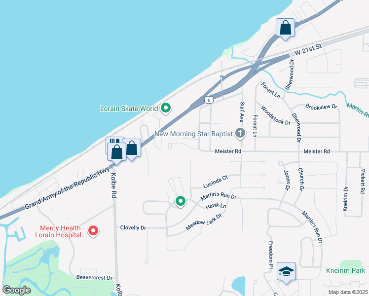 map of restaurants, bars, coffee shops, grocery stores, and more near 3152 Fulmer Drive in Lorain
