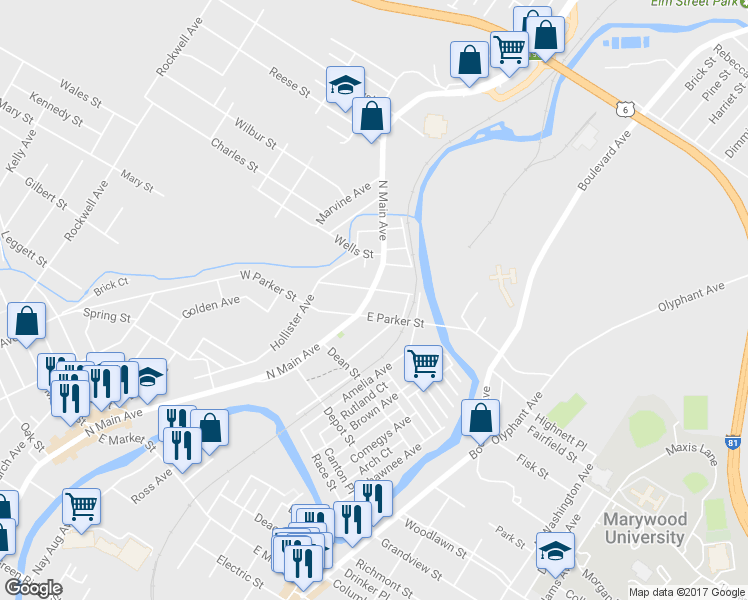 map of restaurants, bars, coffee shops, grocery stores, and more near 2514 North Main Avenue in Scranton
