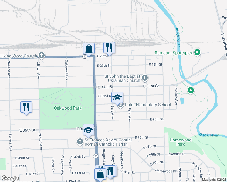 map of restaurants, bars, coffee shops, grocery stores, and more near 3123 Gary Avenue in Lorain
