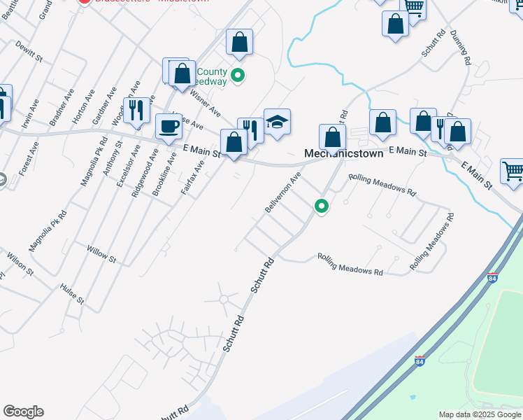 map of restaurants, bars, coffee shops, grocery stores, and more near 74 Bellvernon Avenue in Middletown