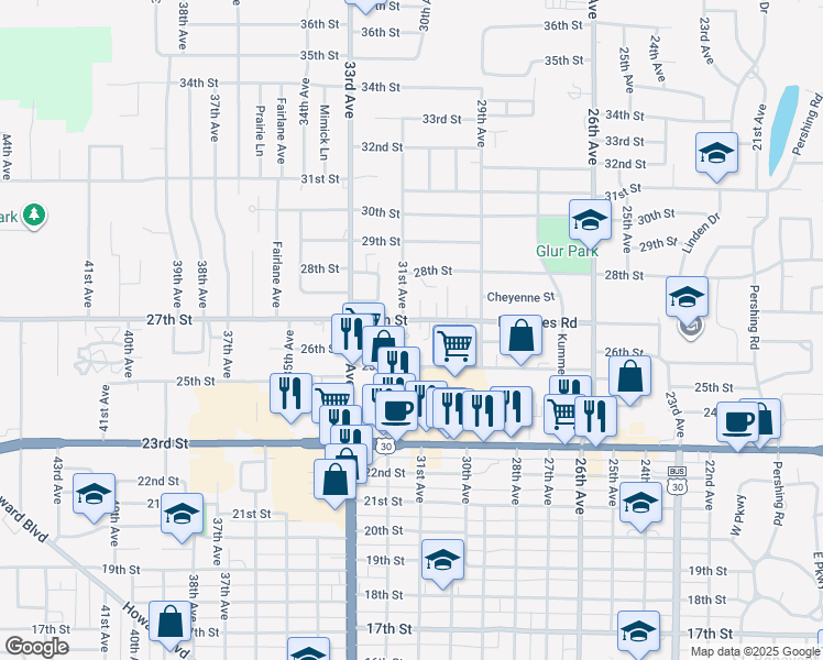map of restaurants, bars, coffee shops, grocery stores, and more near 2660 Prairie Place in Columbus