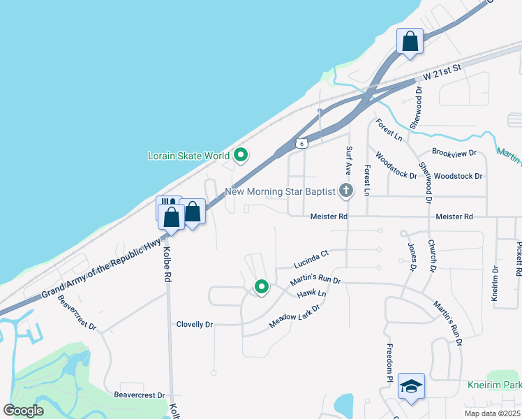 map of restaurants, bars, coffee shops, grocery stores, and more near 3150 Fulmer Drive in Lorain