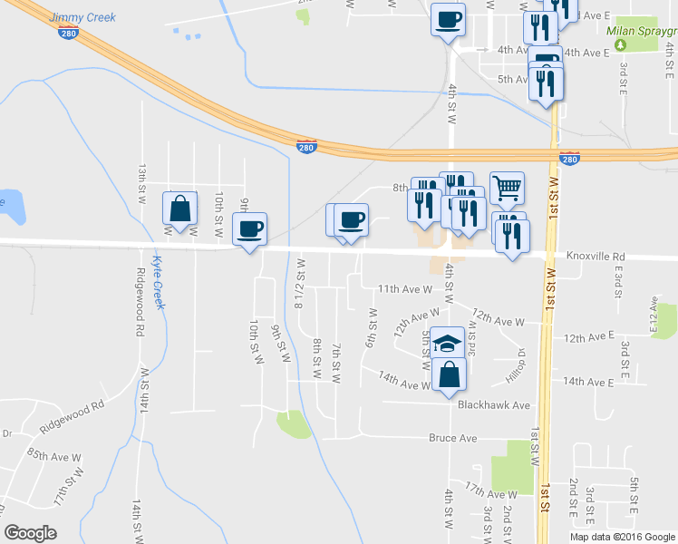 map of restaurants, bars, coffee shops, grocery stores, and more near 1013 7th Street West in Milan