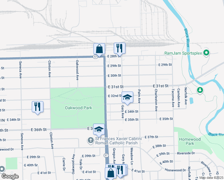 map of restaurants, bars, coffee shops, grocery stores, and more near 2216 E 31st St in Lorain