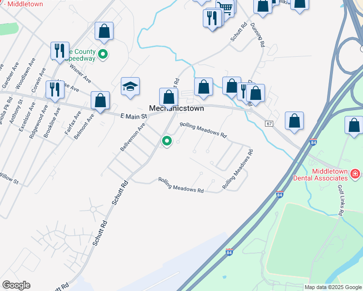 map of restaurants, bars, coffee shops, grocery stores, and more near 33 Red Barn Lane in Middletown