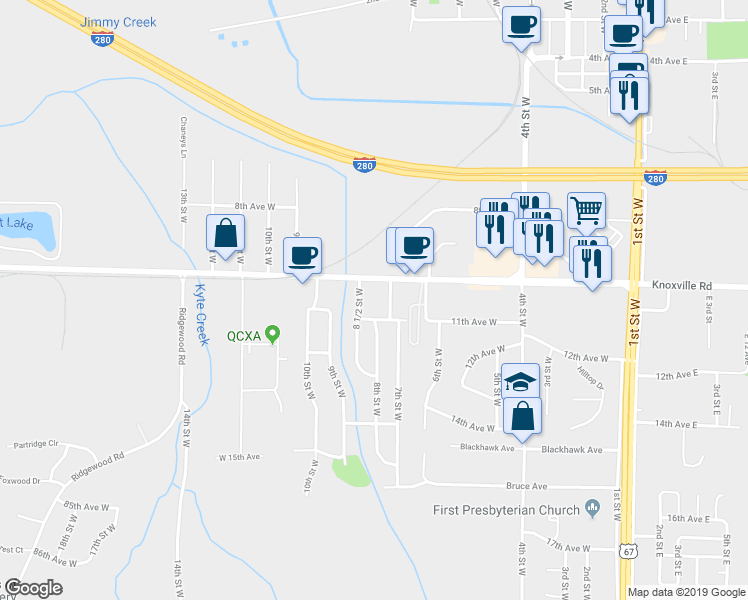 map of restaurants, bars, coffee shops, grocery stores, and more near 7811 8 1/2 Street West in Rock Island