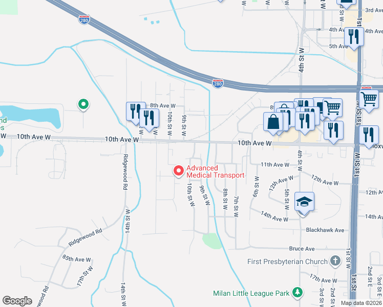 map of restaurants, bars, coffee shops, grocery stores, and more near 7904 10th Street West in Rock Island