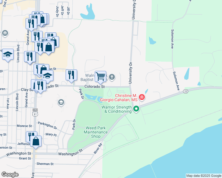 map of restaurants, bars, coffee shops, grocery stores, and more near 2051 Heatherlynn Drive in Muscatine