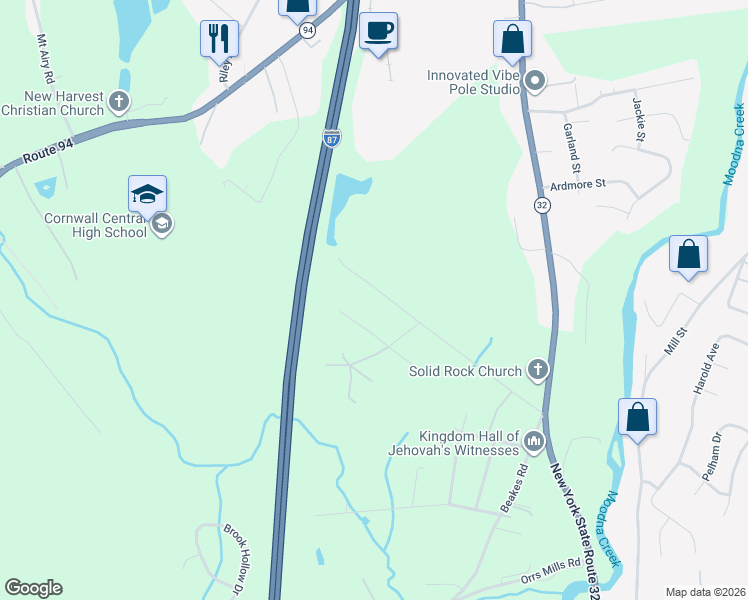 map of restaurants, bars, coffee shops, grocery stores, and more near 97 Holloran Road in New Windsor