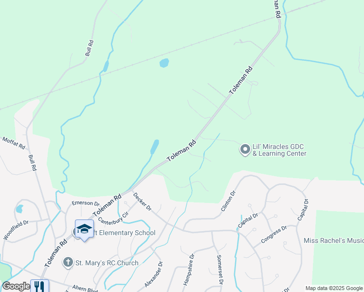 map of restaurants, bars, coffee shops, grocery stores, and more near 85 Toleman Road in Washingtonville