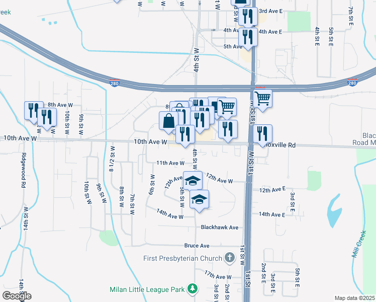 map of restaurants, bars, coffee shops, grocery stores, and more near 440 10th Avenue West in Milan