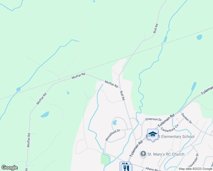map of restaurants, bars, coffee shops, grocery stores, and more near 9 Moffat Road in Washingtonville