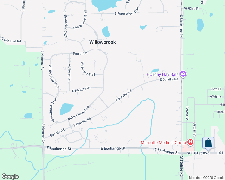 map of restaurants, bars, coffee shops, grocery stores, and more near 24758 South Oak Lane in Crete