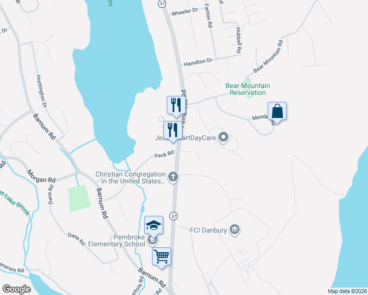 map of restaurants, bars, coffee shops, grocery stores, and more near 1 Kevin Drive in Danbury