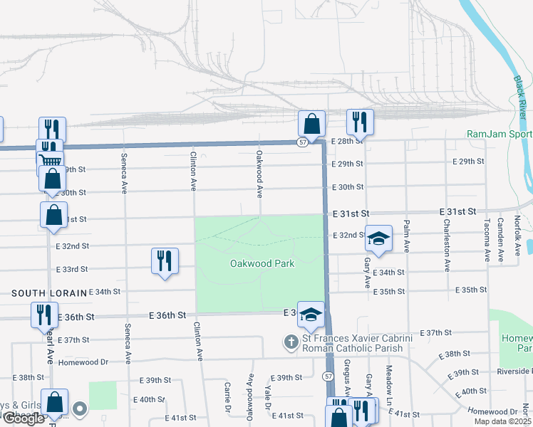 map of restaurants, bars, coffee shops, grocery stores, and more near 2103 East 31st Street in Lorain