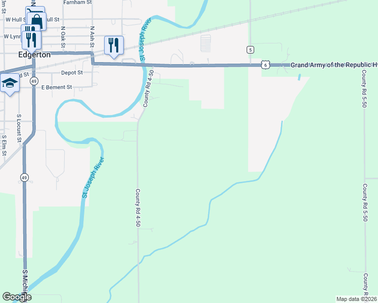 map of restaurants, bars, coffee shops, grocery stores, and more near in Edgerton