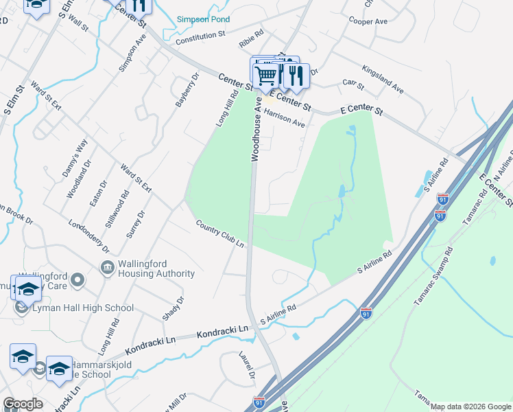 map of restaurants, bars, coffee shops, grocery stores, and more near 162 Woodhouse Avenue in Wallingford