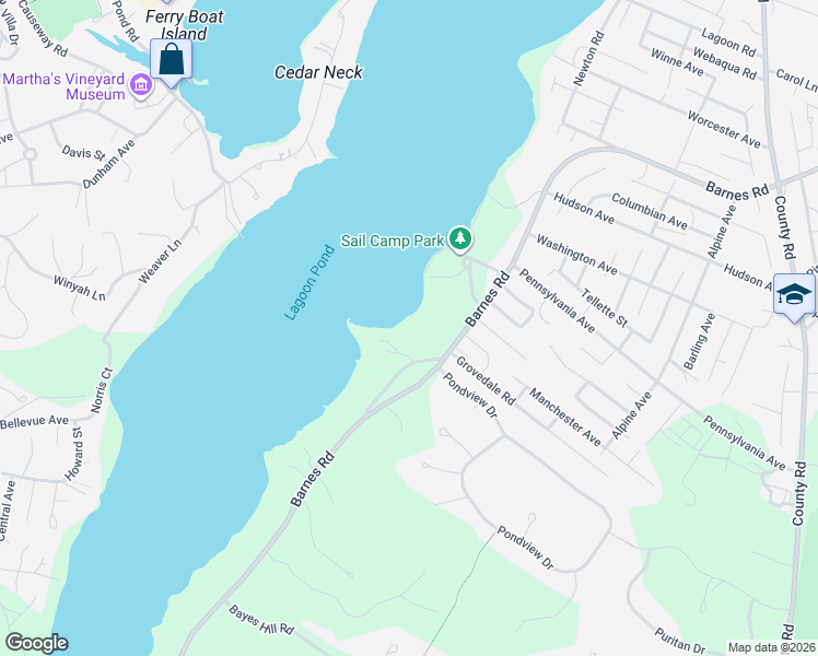map of restaurants, bars, coffee shops, grocery stores, and more near 10 Hubbard Lane in Oak Bluffs