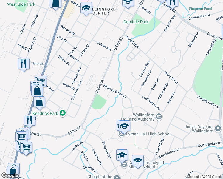 map of restaurants, bars, coffee shops, grocery stores, and more near 99 South Side Terrace in Wallingford