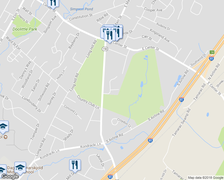 map of restaurants, bars, coffee shops, grocery stores, and more near 118 Putter Drive in Wallingford