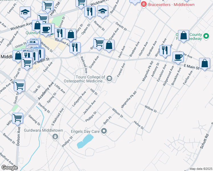 map of restaurants, bars, coffee shops, grocery stores, and more near 60 Prospect Avenue in Middletown