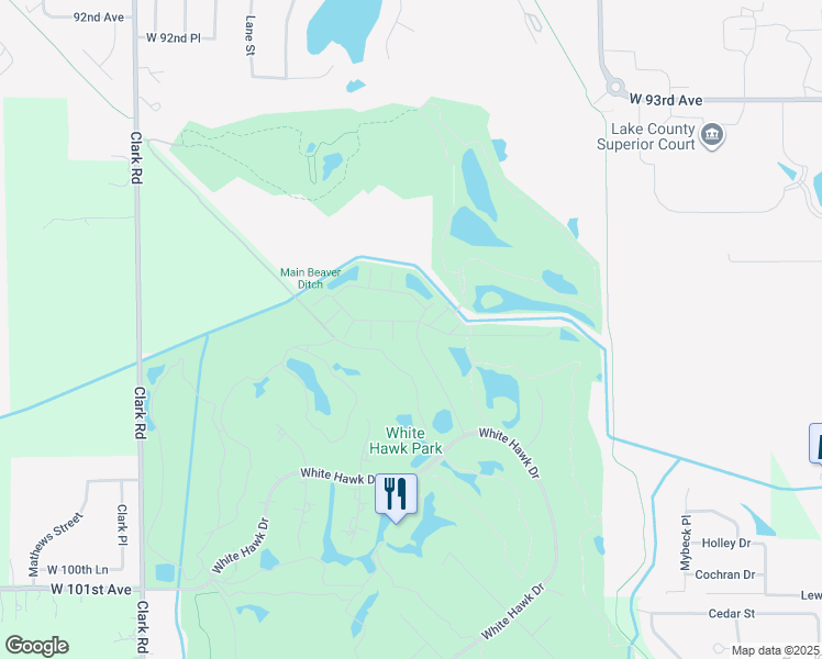map of restaurants, bars, coffee shops, grocery stores, and more near 1773 Silver Hawk Drive in Crown Point